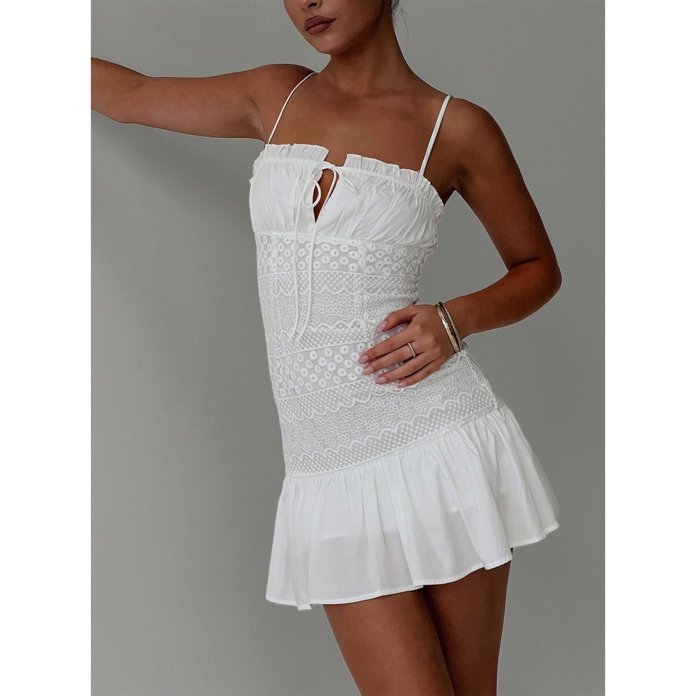 NWT Princess Polly Lindstrom Mini Dress White Lace Ruffle Summer US 6